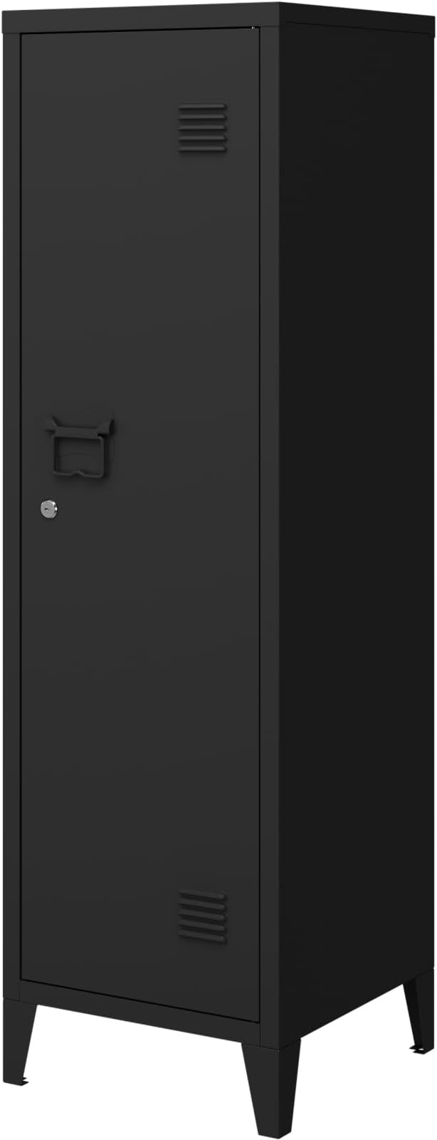 Locker Cabinet, 50" Black Small Metal Locker Storage Cabinet for Employees with Locking Door and 2 Shelves Kids Locker Tool File Cabinets for Bedroom, Home Office, Garage, Bathroom