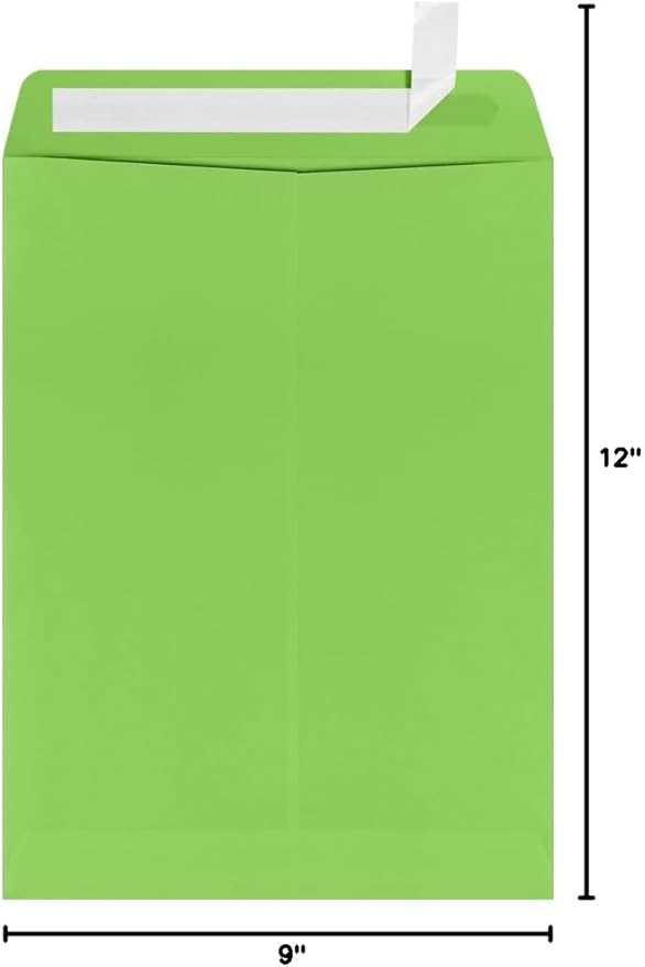 LUXPaper 9 x 12 Open End Envelopes | Peel & Press | Limelight Green | 80lb. Text | 500 Qty
