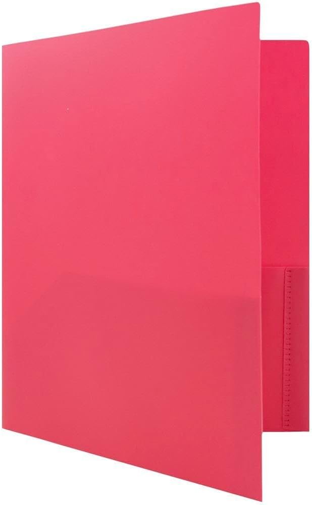 JAM PAPER Plastic 2 Pocket POP Folders - Durable School Folders - Fuchsia Hot Pink - 3/Pack