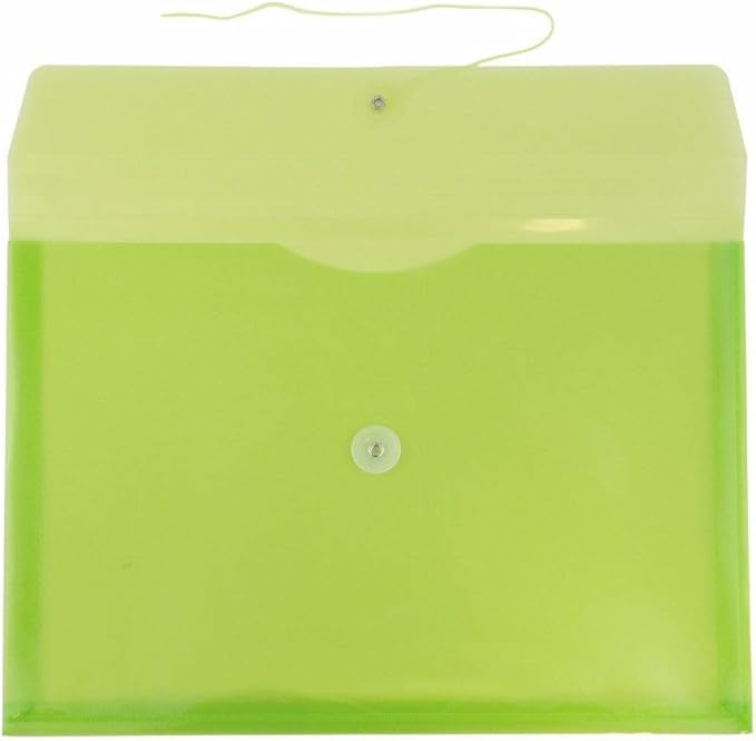 JAM PAPER Plastic Envelopes with Button & String Tie Closure - Legal Booklet - 9 3/4 x 14 1/2 - Lime Green - 3/Pack