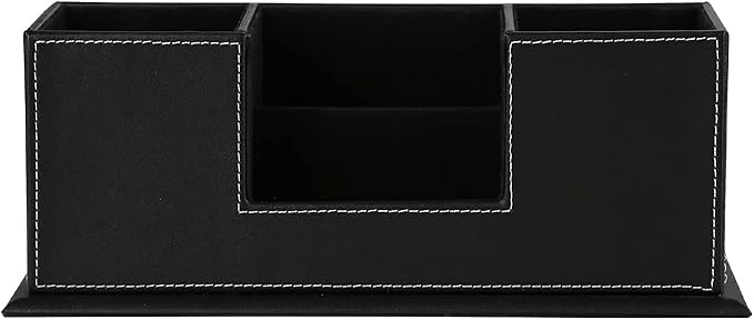 KINGFOM™ Double Holder Leather Multi-Function Desk Stationery Organizer Pen Pencil Holder Black