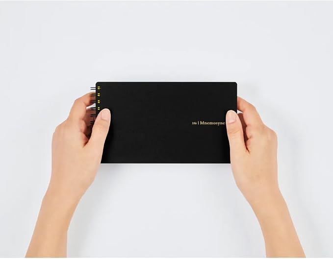 Maruman Mnemosyne Spiral Notebook, Horizontal 3.94"x7.09", 5mm Grid | Professional Black Cover, 160 Graph Pages, Twin-Wire Bound To Lay Flat, Perforated Paper, For School & Office, Made in Japan
