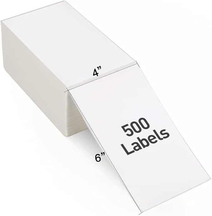 Fanfold 4”x 6” Direct Thermal Shipping Labels Self Adhesive, 500 Postage Mailing Labels Thermal Sticker Paper Shipping Labels for Thermal Printer, Fangtek Soonmark Zebra Compatible