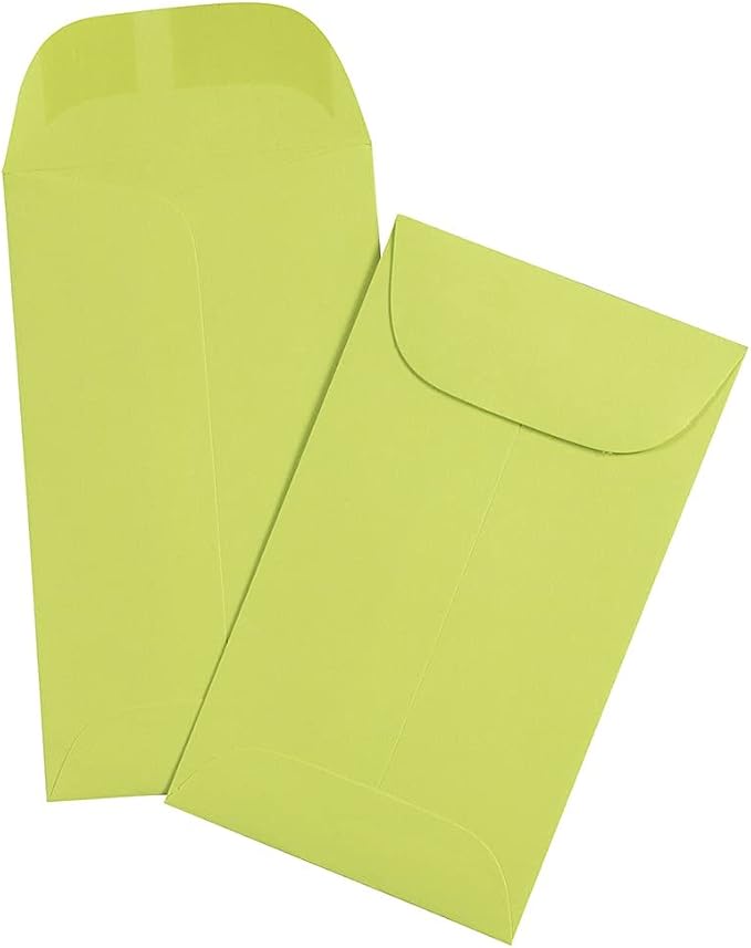 JAM PAPER #3 Coin Business Colored Envelopes - 2 1/2 x 4 1/4 - Ultra Lime Green - 50/Pack