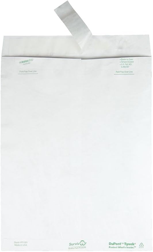 Quality Park Tyvek Envelopes, 100 Pack, Large 10 x 13 Mailers, Easy-to-Open Tamper Evident Pull Strip, Rip, Puncture & Water Resistant Self Sealing Mailing Envelopes for Lightweight Shipping, White