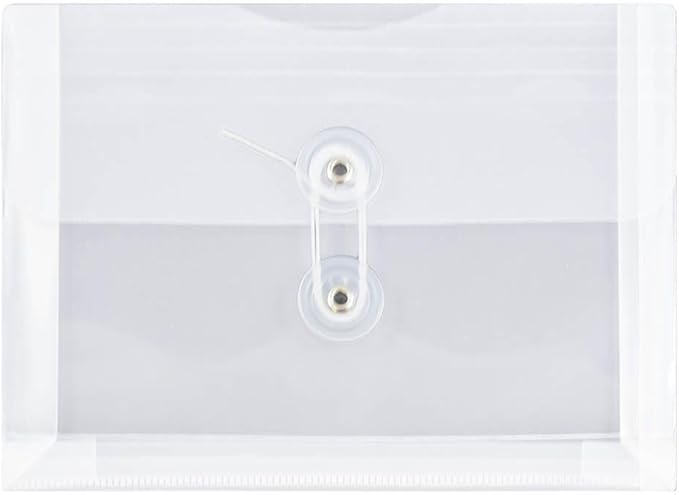 JAM PAPER Plastic Envelopes with Button & String Tie Closure - Index Size - 5 1/2 x 7 1/2 - Clear - 3/Pack