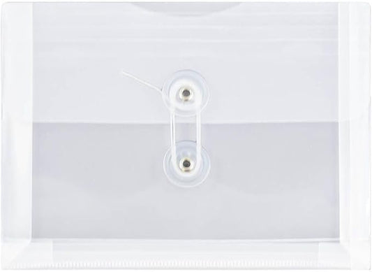 JAM PAPER Plastic Envelopes with Button & String Tie Closure - Index Size - 5 1/2 x 7 1/2 - Clear - 3/Pack