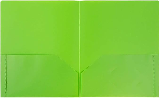 JAM PAPER Plastic 2 Pocket POP Folders - Durable School Folders - Lime Green - 6/Pack