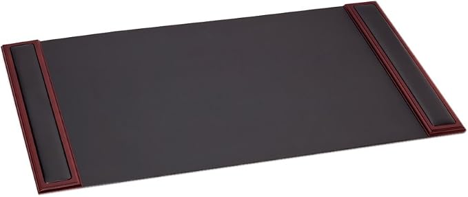 DACASSO Wood & Leather Desk Pad with Side Rails - Luxury Leather Desk Blotter for Writing - Padded Executive Desk Surface Protector - (Rosewood & Black, 34” x 20”)
