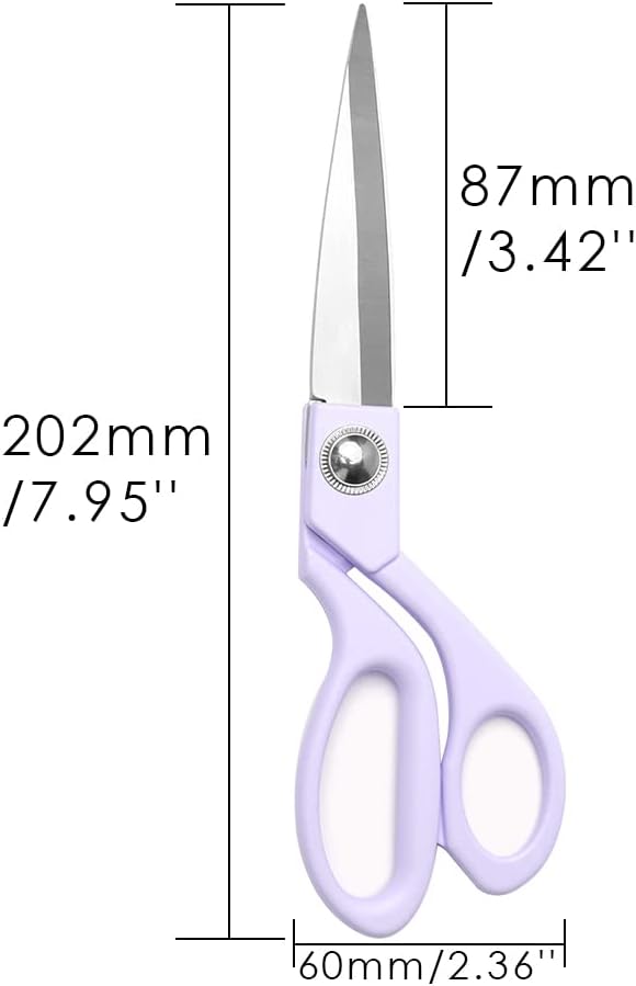 8" Purple Fabric Sewing Scissors, Cute Heavy Duty Shears | Stainless Steel Home Office & DIY Crafts Scrapbooking