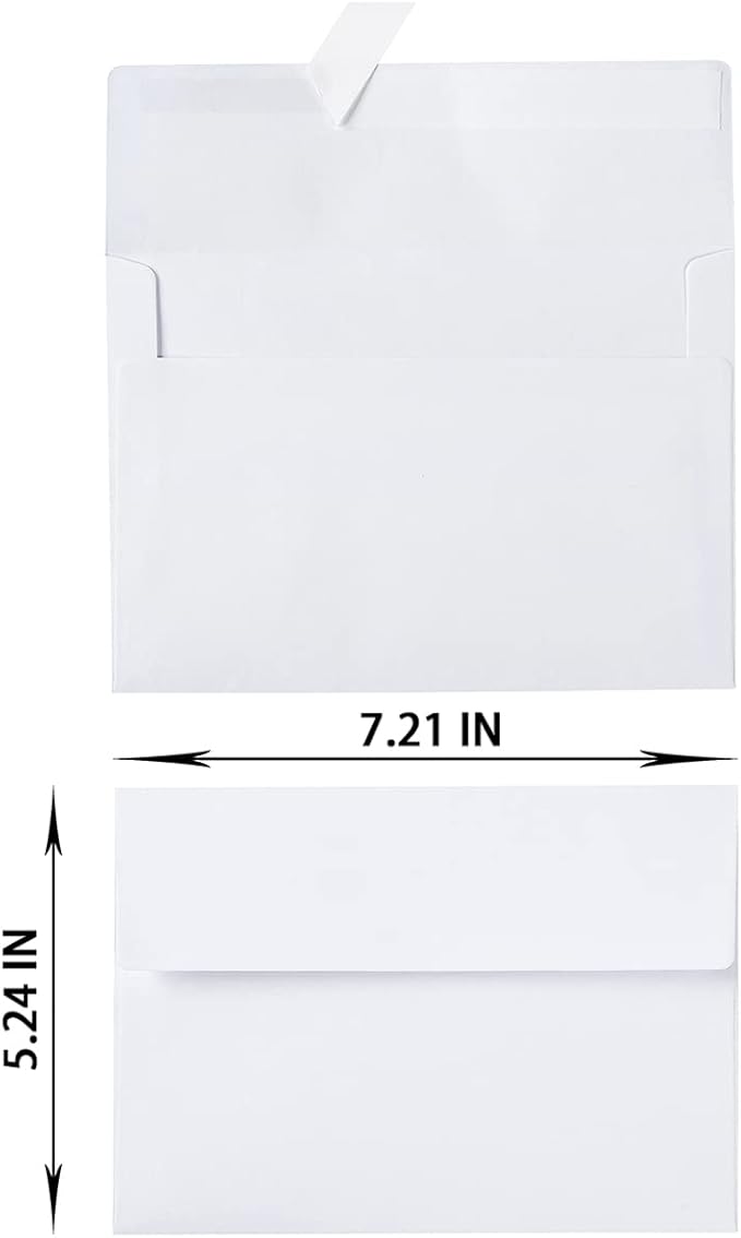 50 Pack 5 x 7 Envelopes Colored Self Seal for Wedding, Party Invitations, Greeting Cards, Announcements, Photos, 5.24 x 7.21 Inches (White)