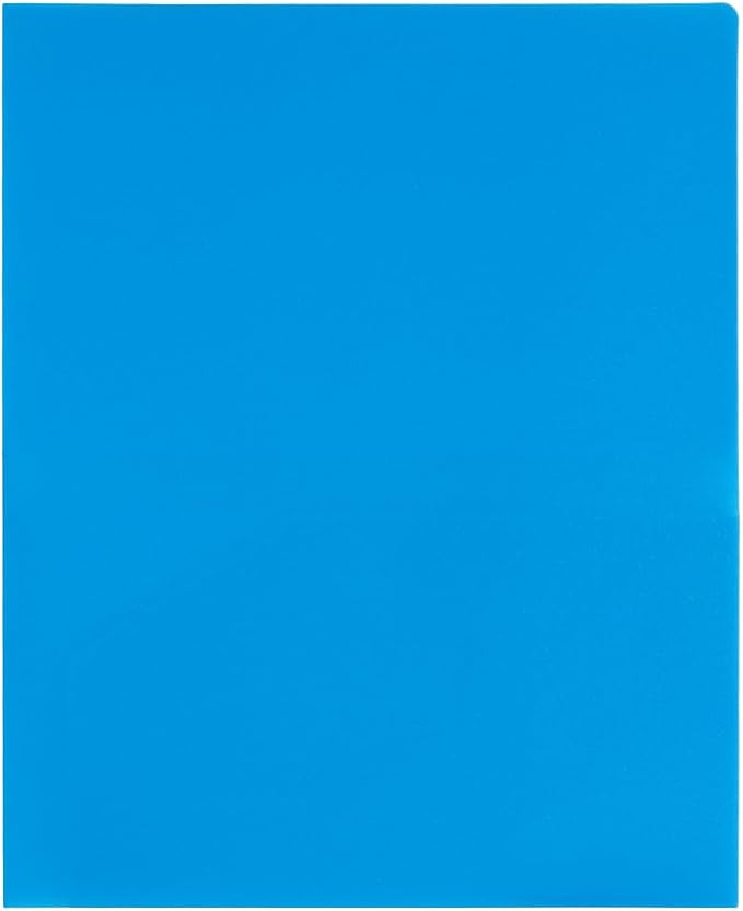 JAM PAPER Plastic 2 Pocket POP Folders - Durable School Folders - Light Blue - 6/Pack