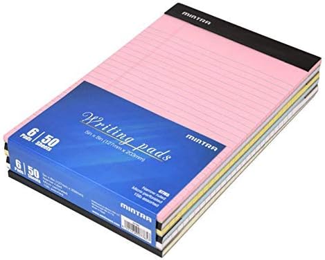 Mintra Office Colorful Legal Pads - Includes 2 Blue, 2 Pink, and, 2 Green Writing Pads, Micro Perforated Lined Sheets, Ideal for Professional & Personal Use, 5"x8" Narrow Ruled, 6 pack Pastel Set 2