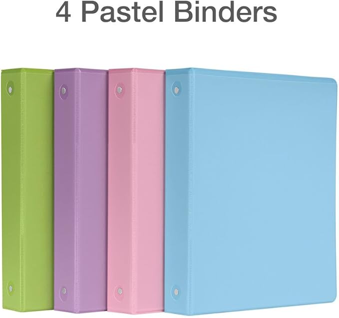 Cardinal 3 Ring Binders, Binders for School and Office, Durable 1.5 Inch, Round Rings, Holds 350 Sheets, ClearVue Presentation View, Non-Stick, Assorted Pastel Colors, 8 Pack (79552)