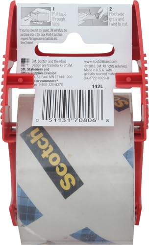 Scotch Heavy Duty Shipping Packaging Tape, 1.88" x 27.7 yd, Great for Packing, Shipping & Moving, Clear, 1 Dispensered Roll (142L) (Pack of 2)