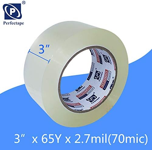 PERFECTAPE 3" Heavy Duty Packing Tape 12 Rolls, Total 780Y, Clear, 2.7 mil, 3 inch x 65 Yards, Ultra Strong, Refill for Packaging and Shipping(3" Width, not 2" Width)
