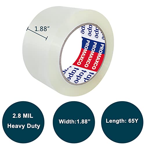 Heavy Duty Packing Tape with Dispenser, 1.88 inch x 65Y, 6 Rolls | 1 Dispenser Included, Total 390Y, Clear, 2.8 mil, Ultra Strong, Refill for Packaging and Shipping