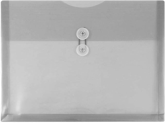JAM PAPER Plastic Envelopes with Button & String Tie Closure - Letter Booklet - 9 3/4 x 13 - Smoke Gray - 12/Pack