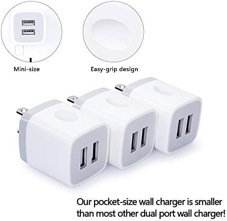 Wall Charger,USB Brick 3Pack 2.1A/5V Dual Port USB Plug Charger Cube Power | Adapte Fast Charging Block for iPhone 17 16e 16 15 14 13 12 Pro Max 8 7 6 Plus 5S,iPad,Samsung Galaxy S8 S7 S6,Android Phone