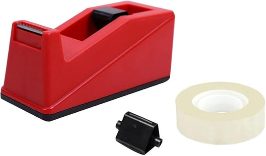 DBKMPZ Classic Desktop Tape Dispenser,1 in Core,Non-Skid Base - with 1 Premium Rolls Invisible Clear Tape, Perfect for Office, Home, School (Red)
