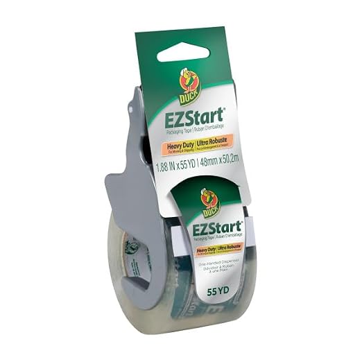 Duck EZ Start Clear Packing Tape with Dispensers – 6 Rolls of Quiet Easy Start Packaging Tape for Boxes, Shipping, Moving & Storage, 1.88 Inch x 55 Yards Each (1259457)