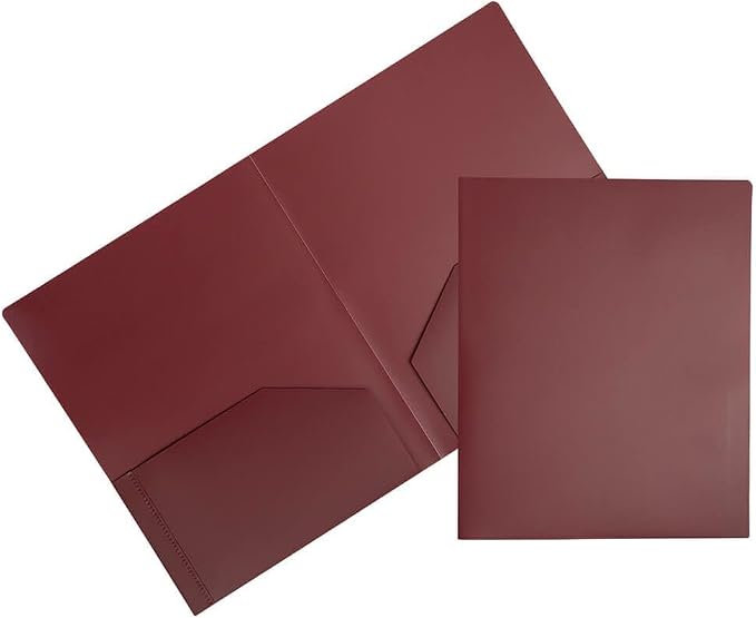 JAM PAPER Heavy Duty Plastic 2 Pocket Extra Tough School Folders - Burgundy - 12/Pack