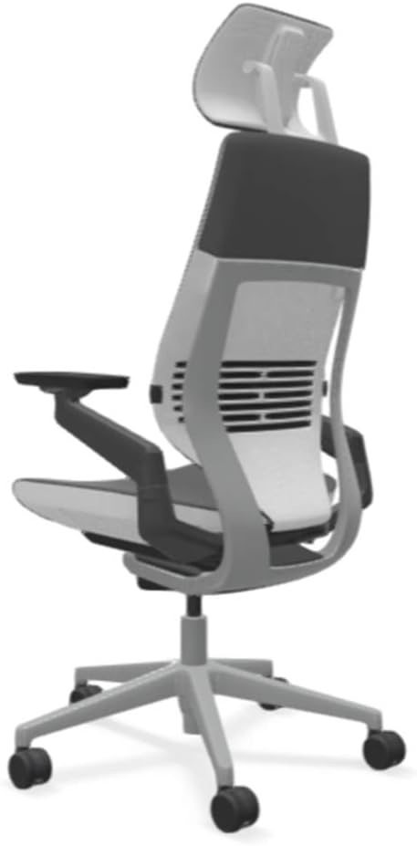 Steelcase Gesture Office Desk Chair with Headrest in Elmosoft Genuine Gunmetal L113 Leather Plus Lumbar Support Platinum Metallic Frame with Seagull Seat/Back Merle Arms (Light/Light)