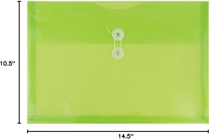 JAM PAPER Plastic Envelopes with Button & String Tie Closure - Legal Booklet - 9 3/4 x 14 1/2 - Lime Green - 12/Pack