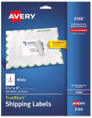 Avery 8168 Inkjet Labels, Shipping, Permanent, 3-1/2-Inch x5-Inch, 100/PK, WE