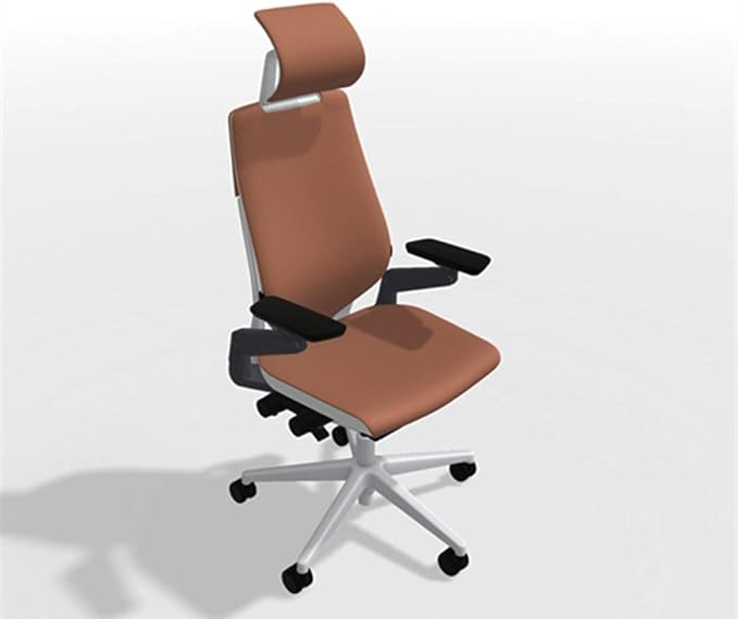 Steelcase Gesture Office Desk Chair with Headrest in Elmosoft Genuine Saddle L147 Leather Plus Lumbar Support Low Platinum Metallic Frame with Seagull Seat/Back Merle Arms (Light/Light)