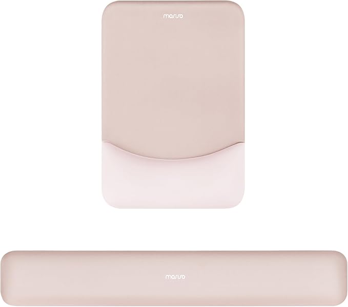 MOSISO Wrist Rest Support Mouse Pad & Keyboard Set, Apricot | Rectangular Ergonomic Mousepad, Non-Slip Base, Home/Office Pain Relief & Easy Typing, Neoprene Cloth & Raised Silicone Lining
