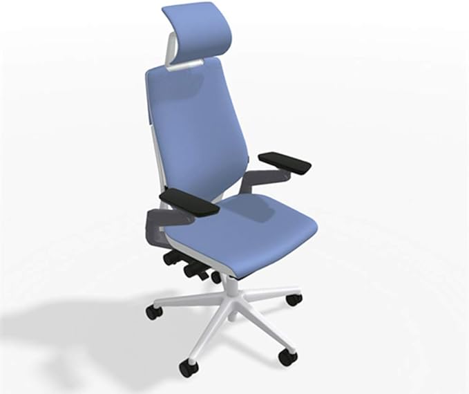 Steelcase Gesture Office Desk Chair with Headrest in Elmosoft Genuine True Blue L746 Leather Plus Lumbar Support Platinum Metallic Frame with Seagull Seat/Back Merle Arms (Light/Light)