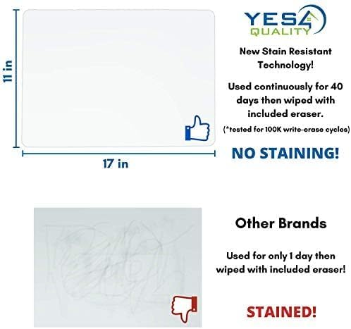 Magnetic Dry Erase White Board Sheet for Fridge - 17x11 - Stain Resistant Technology with 3 Markers & Big Eraser with Magnet - Small Refrigerator Whiteboard Planner Organizer - by Yes4Quality