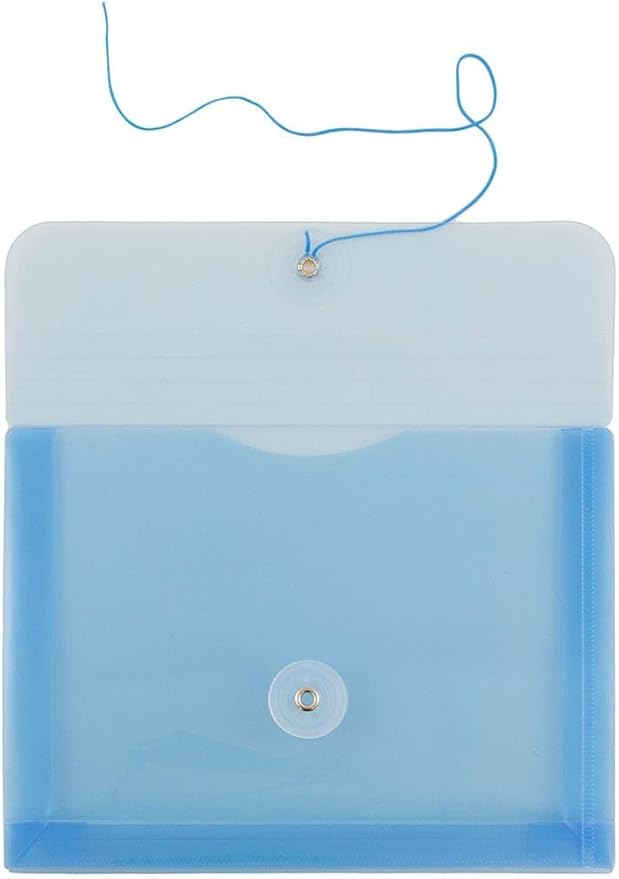 JAM PAPER Plastic Envelopes with Button & String Tie Closure - Index Size - 5 1/2 x 7 1/2 - Blue - 3/Pack
