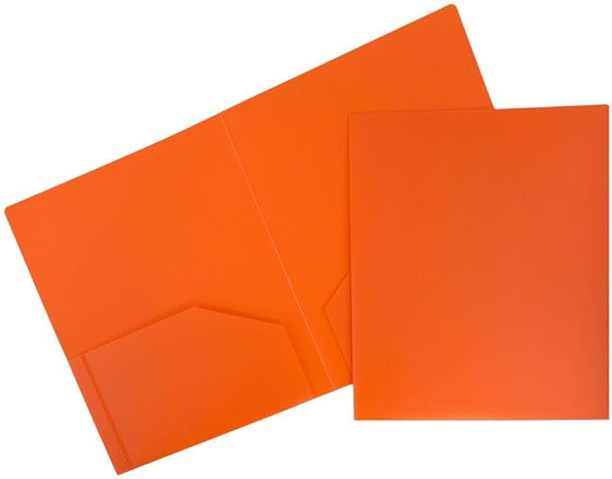 JAM PAPER Heavy Duty Plastic 2 Pocket Extra Tough School Folders - Orange - 24/Pack