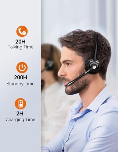 TECKNET Wireless Headset, Bluetooth Headphones with Noise Cancelling Microphone for Trucker, Hand Free Wireless Headset with Mute Mic for Cellphone/PC/Home/Office/Call Center (USB Dongle)