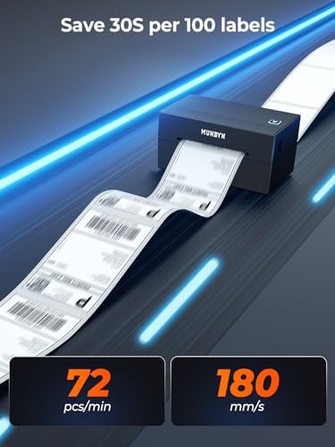 MUNBYN 130B Bluetooth Thermal Label Printer+4"x6" Direct Thermal Shipping Label 220 Labels/Roll