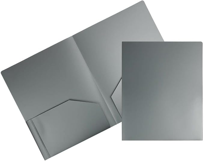JAM PAPER Heavy Duty Plastic 2 Pocket Extra Tough School Folders - Silver - 12/Pack