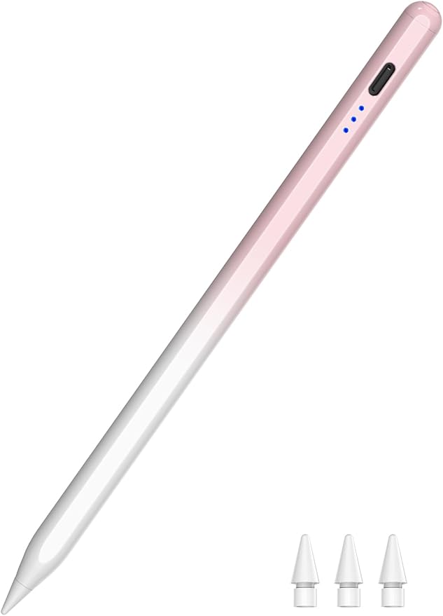 Stylus Pen for iPad 2018-2025, 15 Mins Fast Charging Pencil 1st Gen with Tilt & Palm Rejection Digital Pens Stylus for iPad 6-11, Air 3/4/5/M2/M3, Mini 5/6/7, Pro 11"/12.9"/M4 M5 (Pink White)