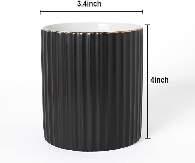 CROWNOS Pen Holder for Desk, Ceramic Pencil Cup Office Desk Organizer, Makeup Brush Holder, Black