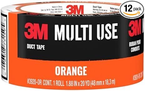 3M Multi-Use Colored Duct Tape,Orange with Strong Adhesive and Water-Resistant Backing,Multi-Surface Duct Tape for Indoor and Outdoor Use,1.88 Inches x 20 Yards,1 Roll (3920-OR),(Pack of 12)