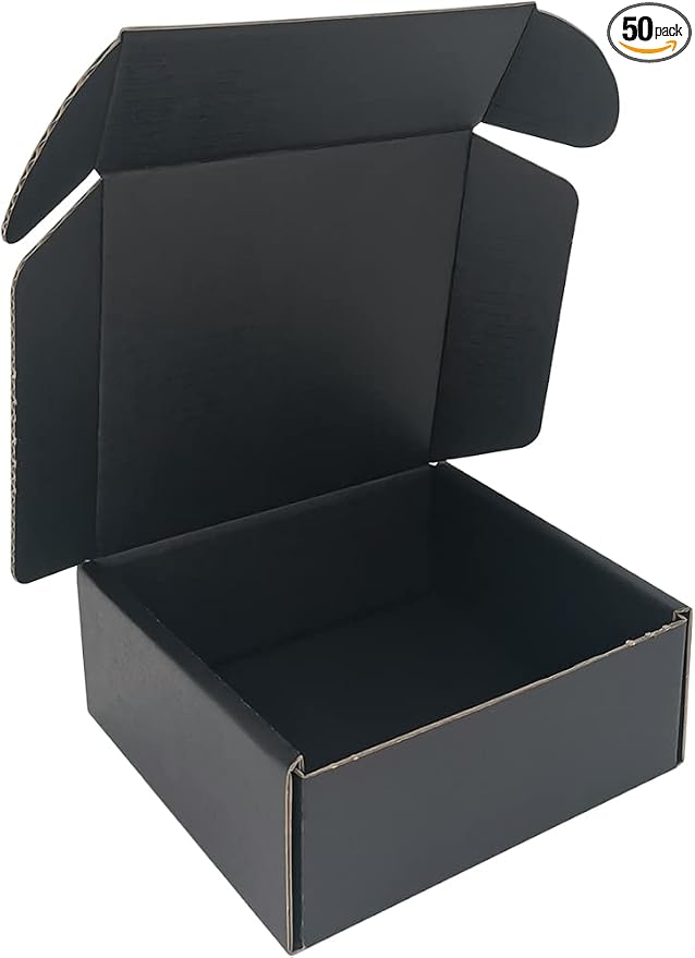 50 Pack 5x5x2'' Small Shipping Boxes, Corrugated Cardboard Mailers for Business, Black (CM552B)