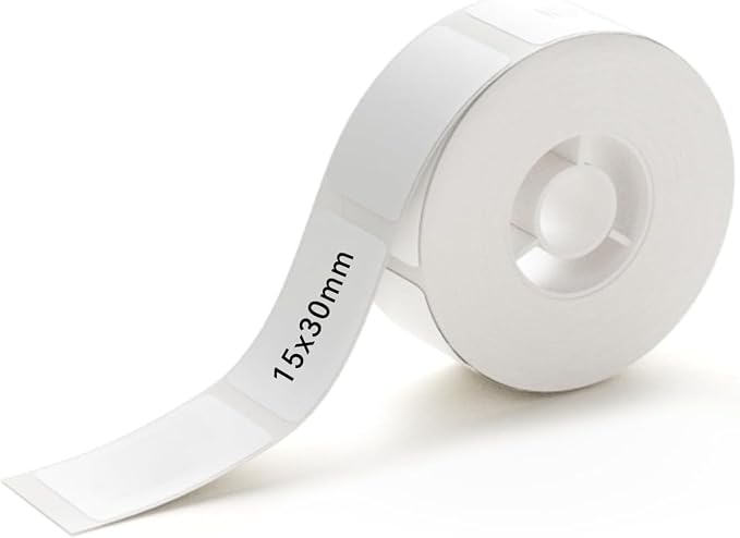 1Rolls White Label Tape 15mmx30mm Compatible with Phomemo D30 D35 Label Maker Waterproof Laminated Custom Stickers Office Labels Replacement (White)