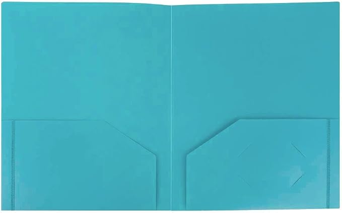 JAM PAPER Heavy Duty Plastic 2 Pocket Extra Tough School Folders - Teal Blue - 3/Pack