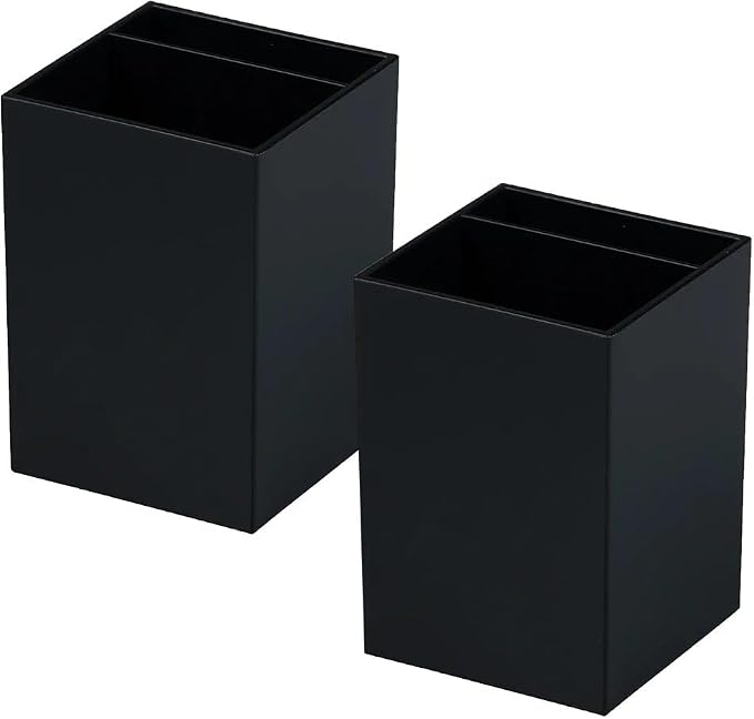 JAM PAPER Plastic Pen Holders - Black Desktop Pencil Cups - 2/Pack