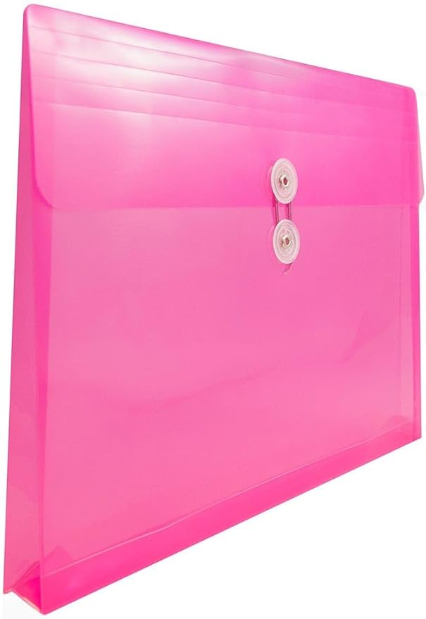 JAM PAPER Plastic Envelopes with Button & String Tie Closure - Letter Booklet - 9 3/4 x 13 - Fuchsia - 3/Pack