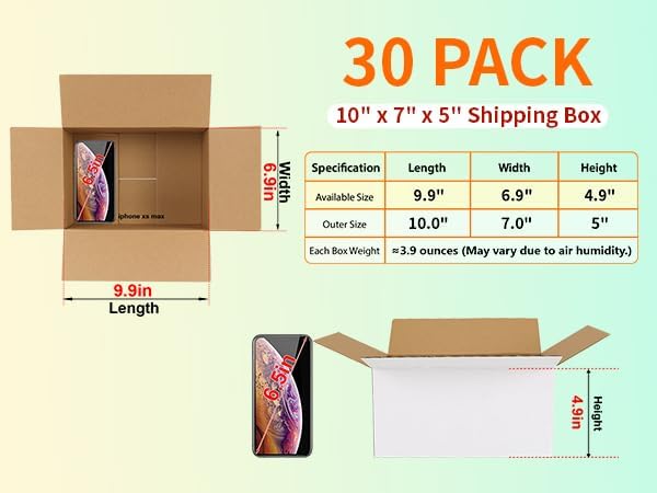HORLIMER 10x7x5 Shipping Boxes Set of 30, White Corrugated Cardboard Mailer Box for Packing Small Business