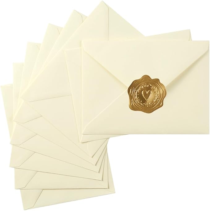 50 Pack A7 Colorful 5x7 Envelopes V Flap Invitation Envelopes for 5x7 Cards, Birthday, Weddings, Graduations, Greeting Cards, Baby Shower 5.24 x 7.24 Inches (Cream Color)