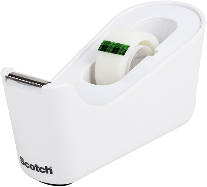 Scotch Desktop Tape Dispenser, White, with 1 Roll Magic Tape (3/4 in x 1296 in) – Weighted Refillable Holder for Office & Home