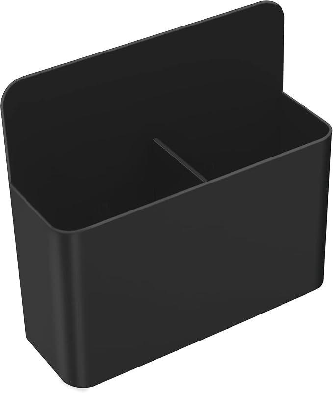 MoKo Magnetic Pen Holder, Pencil Accessories Whiteboard Organizer, Black | Magnetic dry erase marker holder has two compartments and an ABS body for whiteboards, refrigerators and lockers.